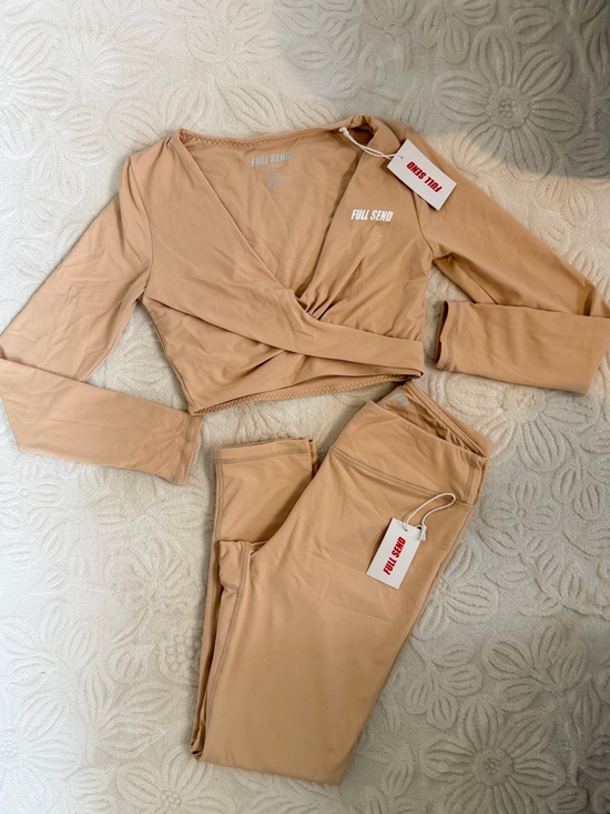 Full Send Pants - NWT Full Send Nelk Boys Athletic Women's Tan Long Sleeve Wrap Top & Pants Set